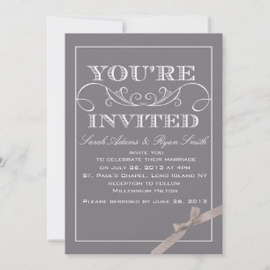 Elegant Grey Wedding Invitation with Ribbon