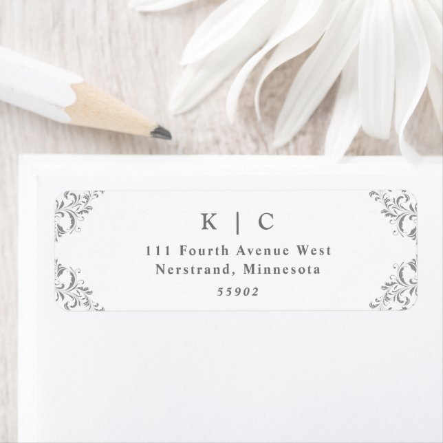 Elegant Grey Wedding Return Address Label (Insitu)