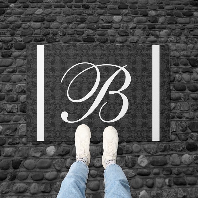 Elegant Grey White And Black Monogram Doormat (Creator Uploaded)