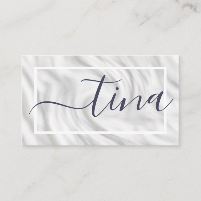 Elegant Grey White Calligraphy Name Signature Chic Business Card (Front)
