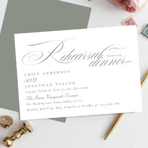 Elegant Grey White Calligraphy Rehearsal Dinner Enclosure Card