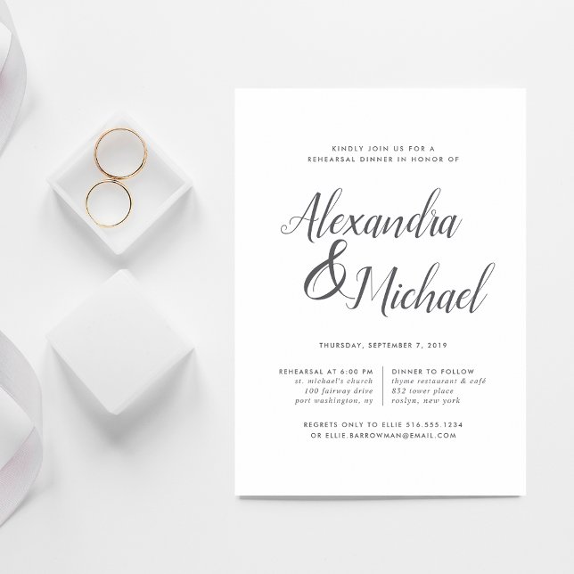 Elegant Grey & White Calligraphy Rehearsal Dinner Invitation (Creator Uploaded)