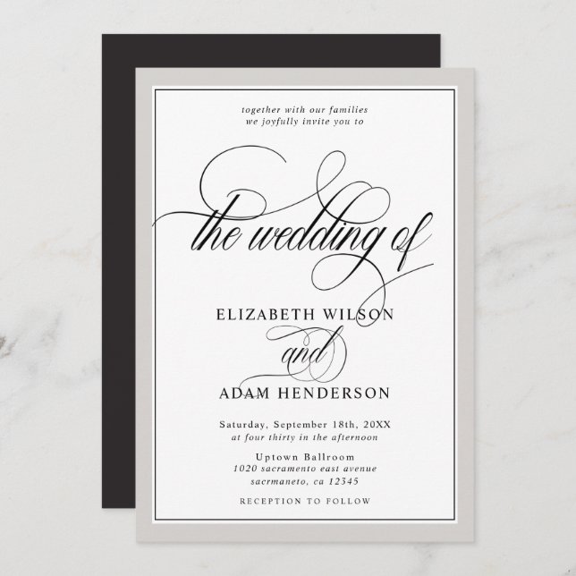 Elegant Grey & White Classic Wedding Invitation (Front/Back)