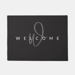 Elegant Grey White Custom Monogram Script Name Doormat