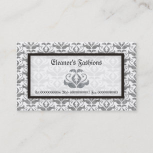 Elegant grey white damask fashion business cards
