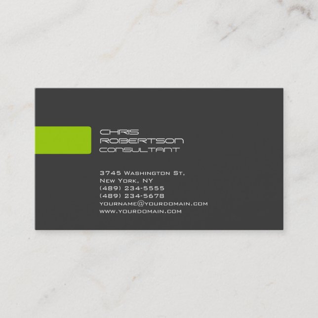 Elegant Grey White Green Stripe Business Card (Front)