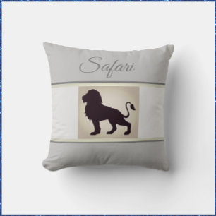 Elegant Grey & White Lion Safari Throw Pillow