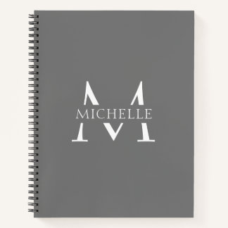 Elegant Grey White Modern Simple Monogram Notebook
