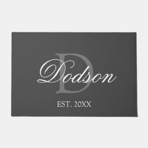 Elegant Grey White Monogram Date Established Doormat