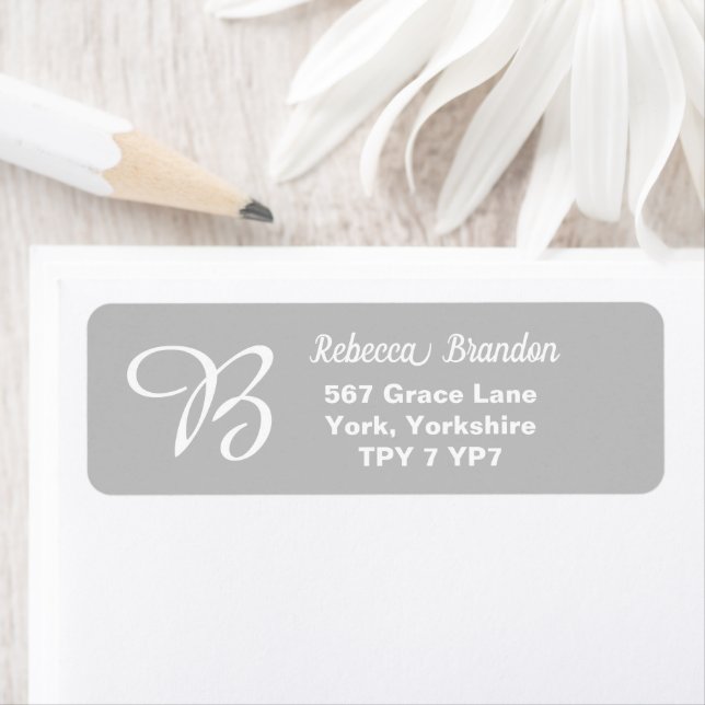 Elegant Grey & White Name Monogram Return Address  Label (Insitu)