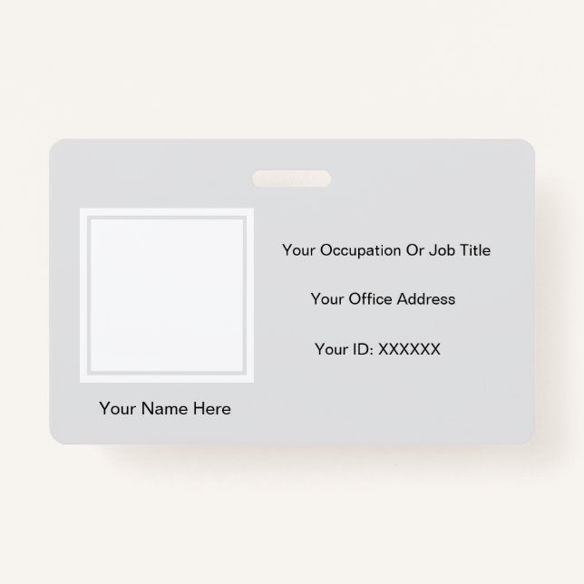 Elegant Grey White Photo Text Templates Employee ID Badge (Front)