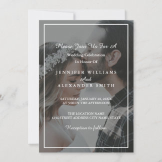 Elegant Grey & White Photo Wedding Invitation
