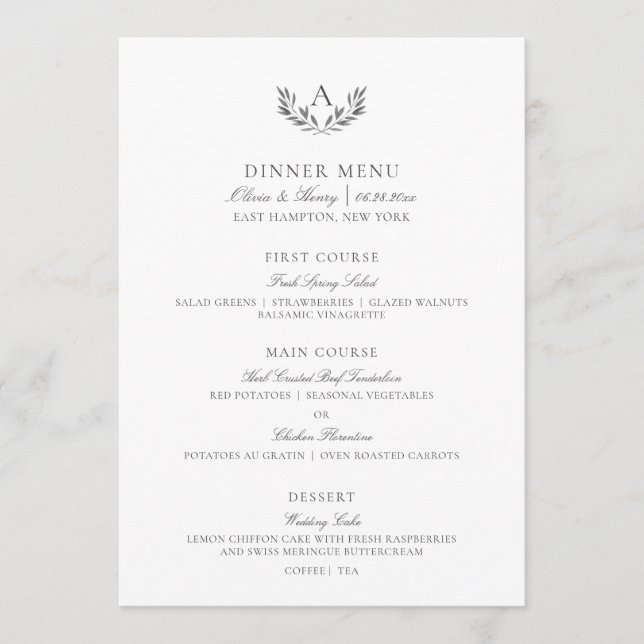 Elegant Grey White Reception Thank You & Wedding  Menu (Front)