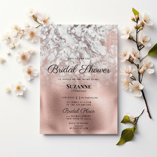 Elegant grey white rose gold marble Bridal Shower Invitation