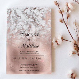 Elegant grey white rose gold marble wedding invitation