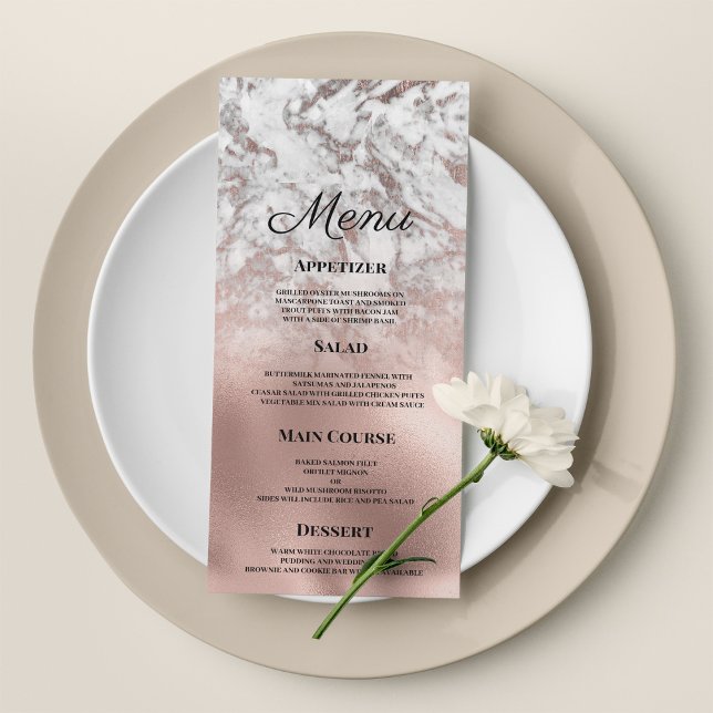 Elegant grey white rose gold marble Wedding Menu (Elegant gray white rose gold marble Wedding Menu )