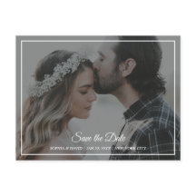 Elegant Grey & White Save The Date Photo Postcard