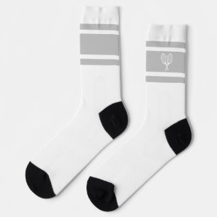 Elegant Grey White Stripe Tennis Racket Athletic Socks