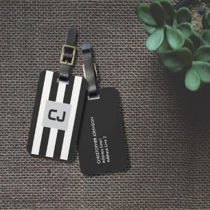 Elegant Grey White Stripes Monogram Luggage Tag
