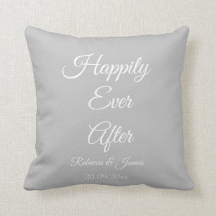 Elegant Grey & White Wedding Happily Ever After Cushion