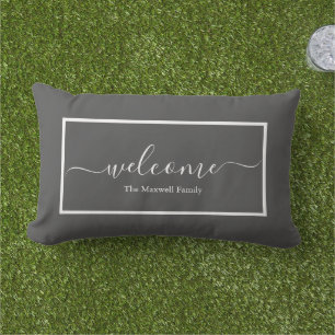 Elegant grey white welcome lumbar pillow