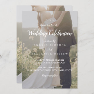 Elegant Grey & White With Background Photo Wedding Invitation