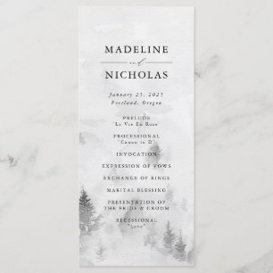 Elegant Grey Winter Forest Wedding Ceremony Program