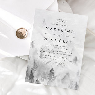 Elegant Grey Winter Forest Wedding Invitation