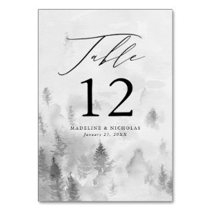 Elegant Grey Winter Forest Wedding Table Number