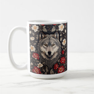 Elegant Grey Wolf Floral Coffee Mug