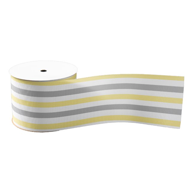 Elegant grey yellow stripes grosgrain ribbon (Spool)