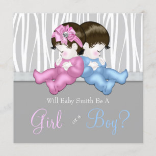 Elegant Grey Zebra Gender Reveal Shower Invitation