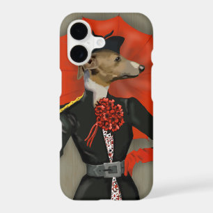 Elegant Greyhound and Red Umbrella