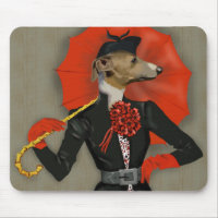 Elegant Greyhound and Red Umbrella