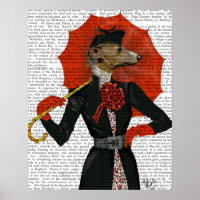 Elegant Greyhound and Red Umbrella
