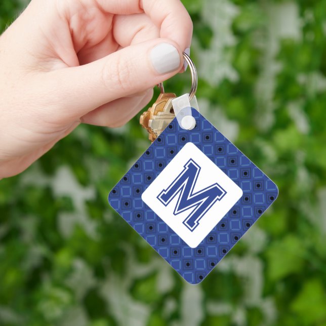 Elegant Greyish Blue Keychain with Monogram (Hand)