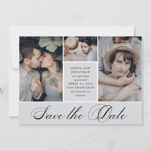 Elegant Grid | 4 Photo Wedding Save the Date (Front)