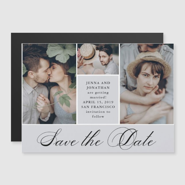 Elegant Grid | 4 Photo Wedding Save the Date Magnetic Invitation (Front/Back)