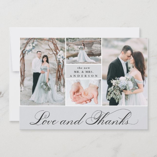 Elegant Grid | 4 Photo Wedding Thank You Card (Front)