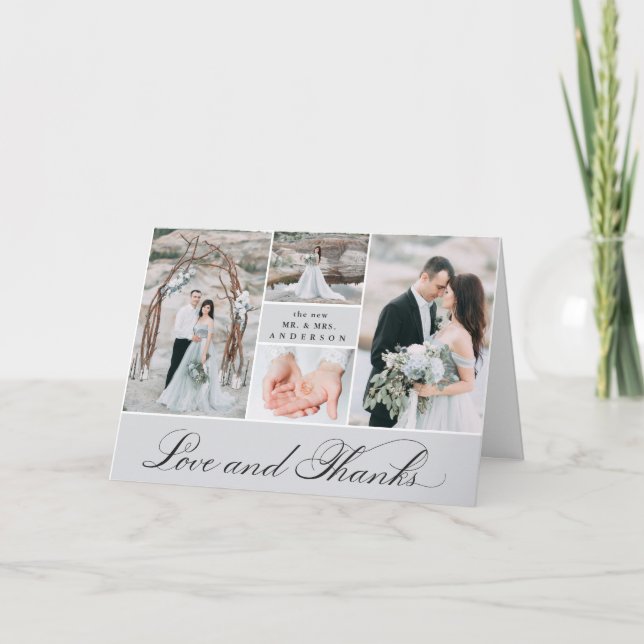 Elegant Grid | 4 Photo Wedding Thank You Card (Front)
