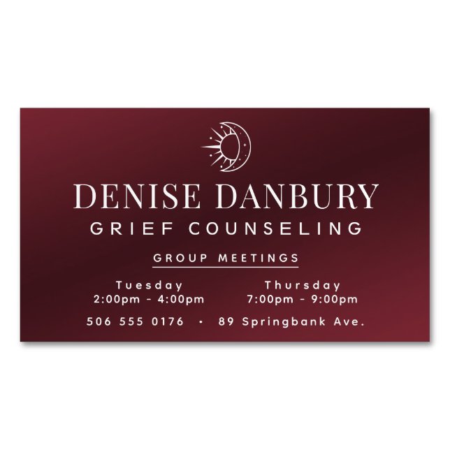 Elegant Grief Counseling Group Meetings Magnetic Business Card (Front)
