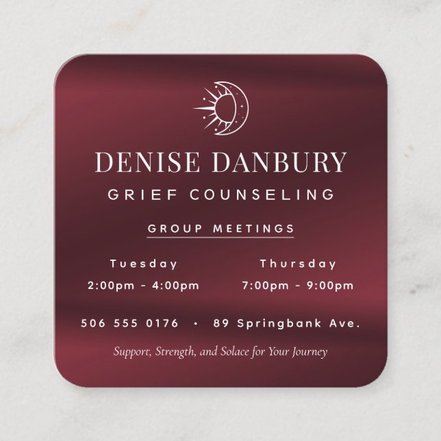 Elegant Grief Counseling Group Meetings  Square Business Card (Front)