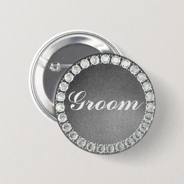 Elegant Groom silver glitter 6 Cm Round Badge (Front & Back)