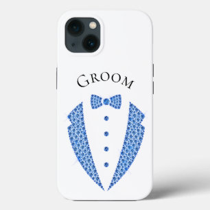 Elegant Groom Tuxedo Bllue Typography Wedding  iPhone 13 Case