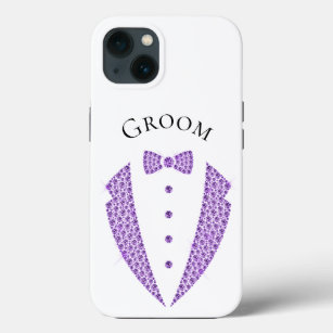 Elegant Groom Tuxedo Purple Typography Wedding iPhone 13 Case