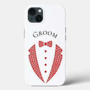Elegant Groom Tuxedo Red WhiteTypography Wedding  iPhone 13 Case