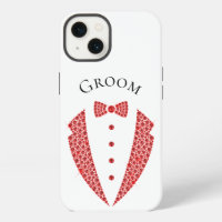 Elegant Groom Tuxedo Red WhiteTypography Wedding
