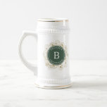 Elegant Groomsmen Beer Stein<br><div class="desc">Elevate your groomsman's experience with our vintage-inspired gold and green monogrammed beer stein. This modern twist on a classic design exudes elegance,  featuring a monogram with their initial and name. The perfect personalised gift to commemorate your special day.</div>