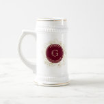 Elegant Groomsmen Beer Stein<br><div class="desc">Elevate the toast of celebration with our modern,  vintage-inspired Groomsman Beer Stein,  adorned in luxurious gold and burgundy hues. Personalised with a monogram,  it's the perfect wedding gift for your esteemed groomsman,  blending elegance and functionality for memorable moments.</div>