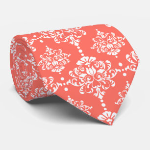 Elegant Groomsmen Damask Pattern Coral Wedding Tie